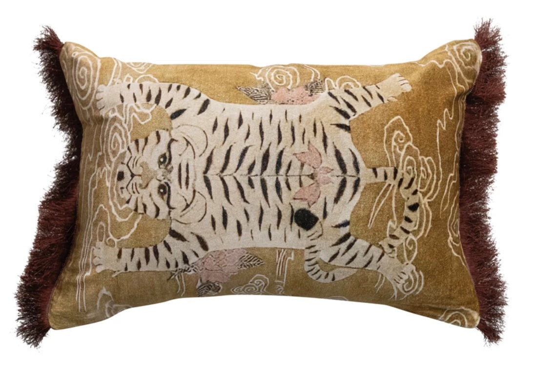 20x14" Velvet Tiger Lumbar Pillow