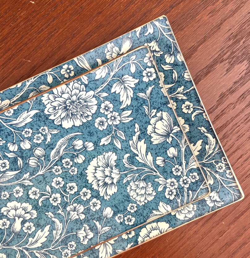 Dark Blue Flowers Rectangle Tray 4x6