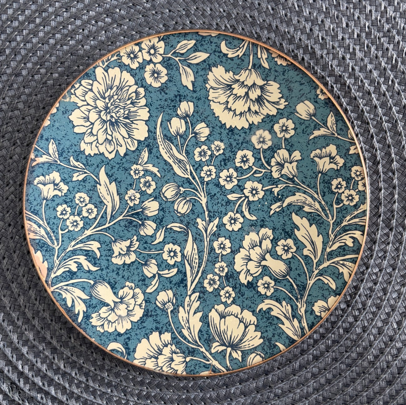Dark Blue Flowers Round Tray