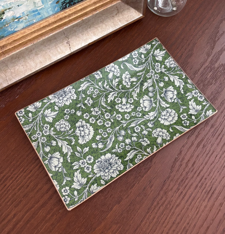 Dark Green Flowers Rectangle Tray 5x8