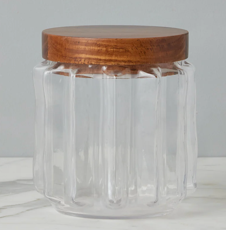 Fluted Glass Canister with Wood Lid - Lg