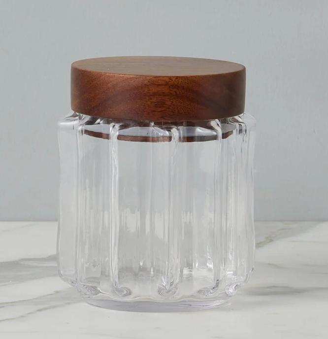 Fluted Glass Canister with Wood Lid - Sm