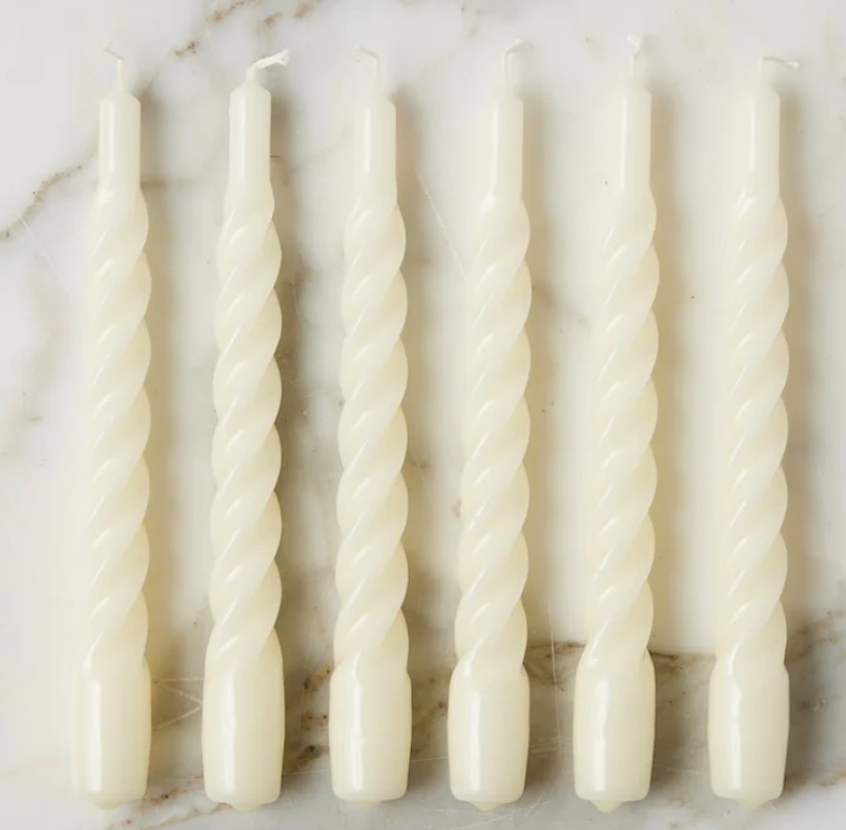 Lacquered Twisted Candles - Cream