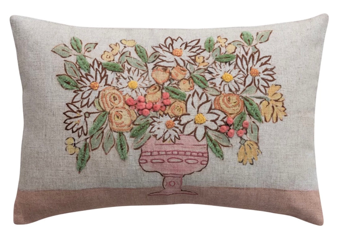 24x16" Linen Flower Lumbar Pillow