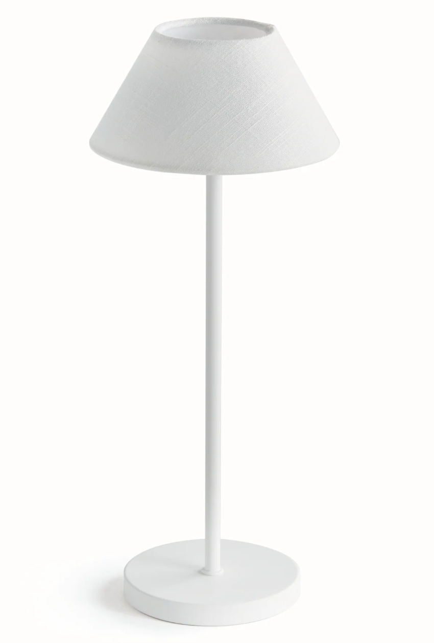 14" Cordless LED Lamp, White Linen