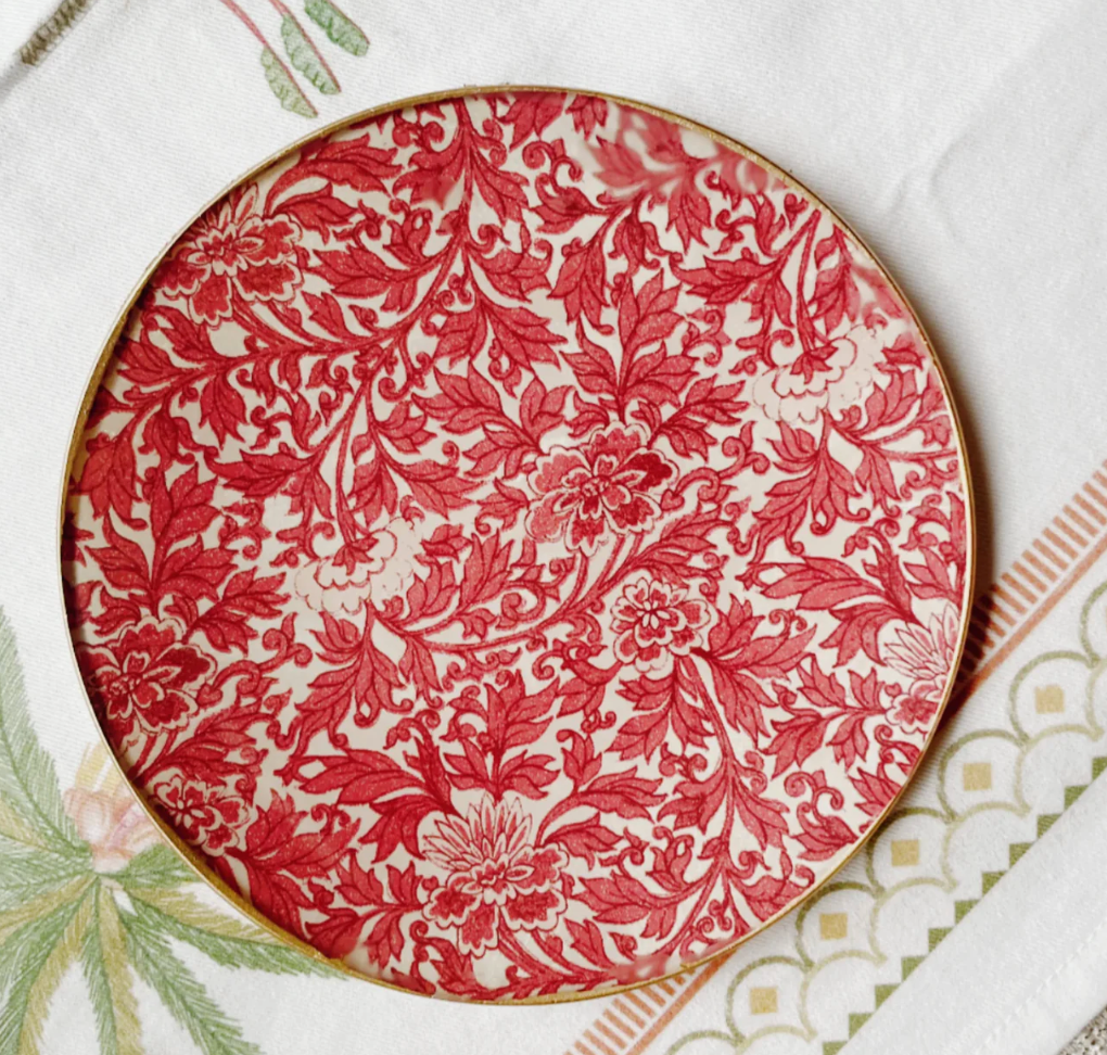 Red Flowers Round Tray