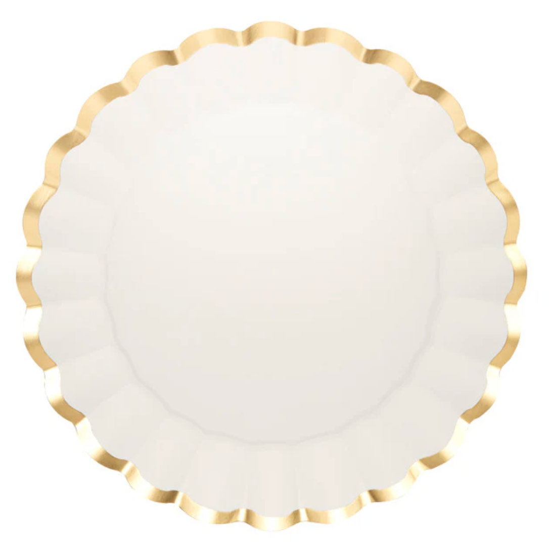 Scalloped Charger Plate Gold & White / 8 pack
