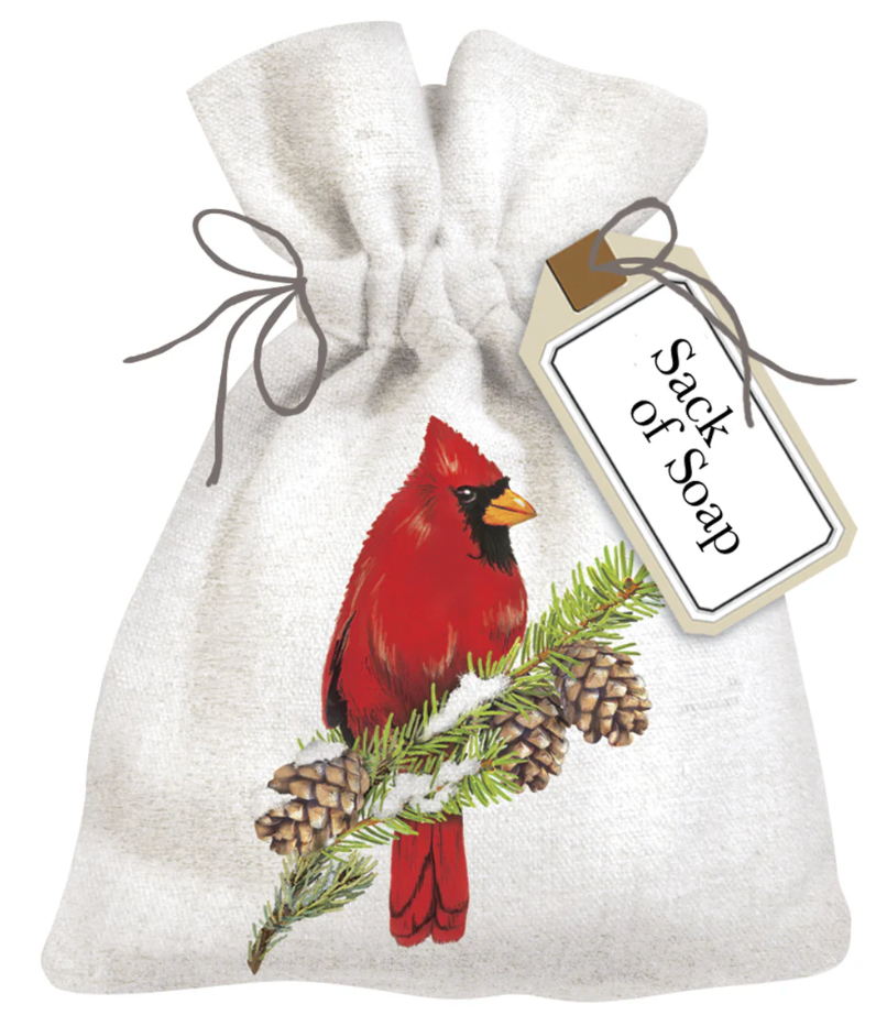 Cardinal On Pine Sack Of Soap