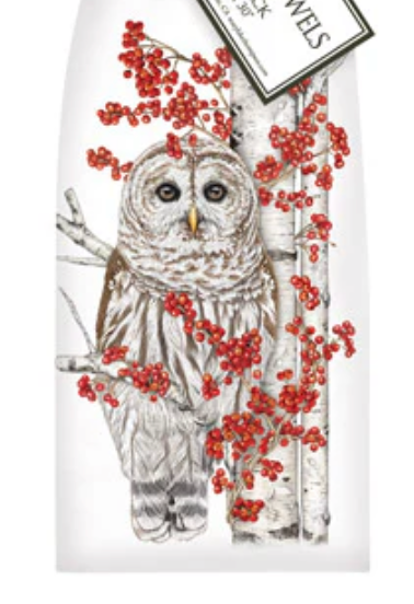 Birch Berry Owl Flour Sack Kitchen Towel