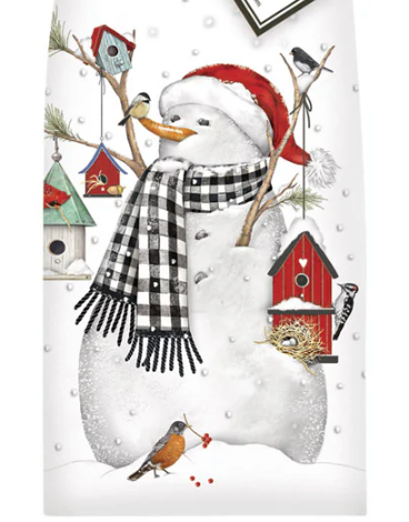 Birdhouse Snowman Flour Sack Kitchen Towel