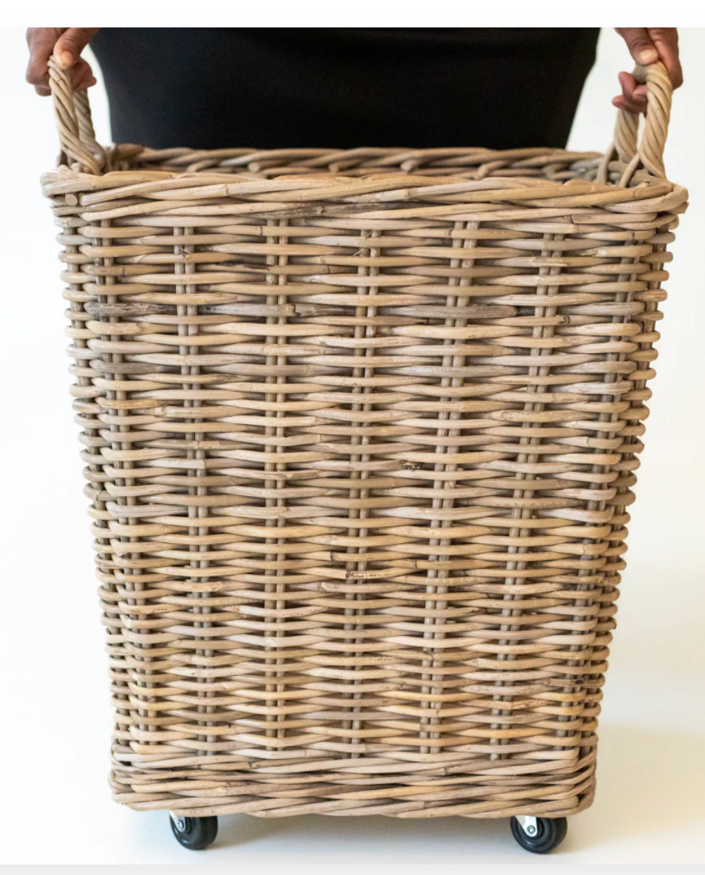 Rattan Storage Basket on Wheels XL