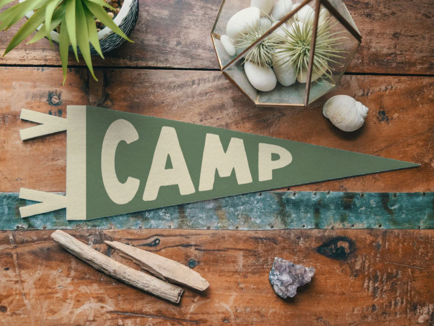 Boho Camp Felt Pennant - Sage Green + Cream