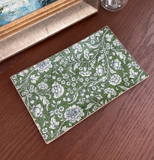 Dark Green Flowers Rectangle Tray 6x10