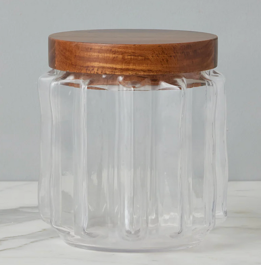 Fluted Glass Canister with Wood Lid - Lg