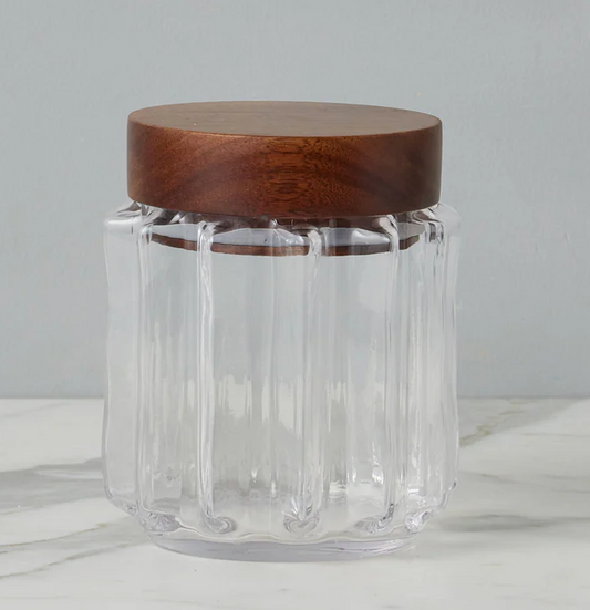 Fluted Glass Canister with Wood Lid - Sm