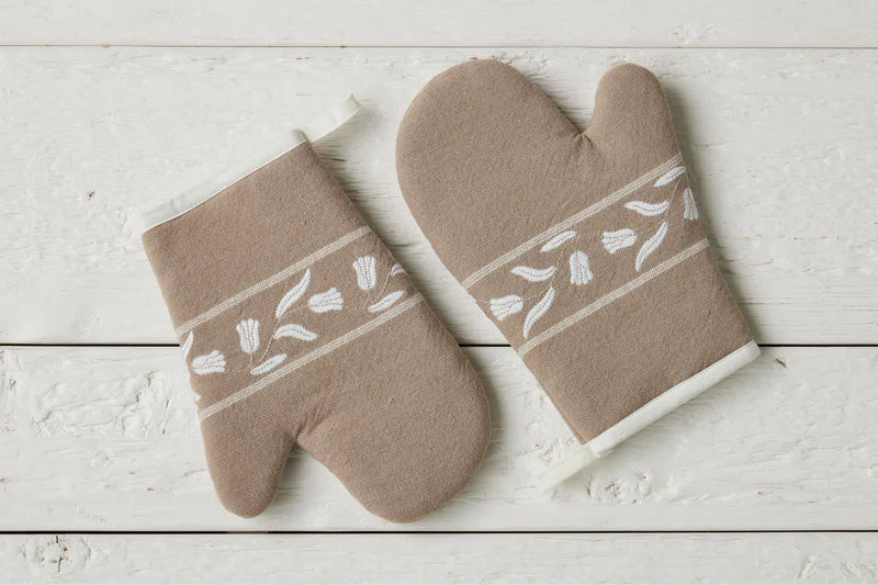 Oven Mitt, White Tulip, Set of 2