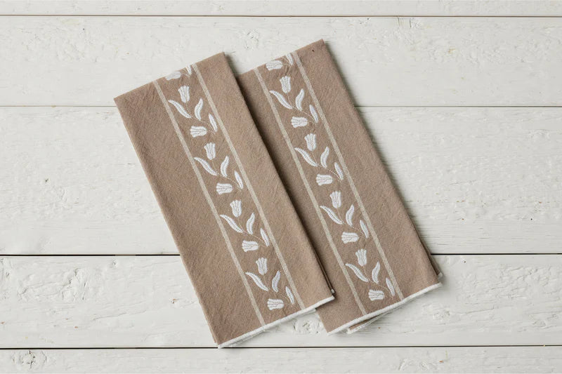 Kitchen Tea Towel, White Tulip, Set of 2