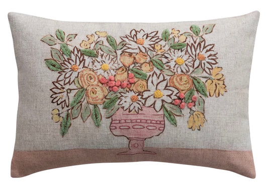 24x16" Linen Flower Lumbar Pillow
