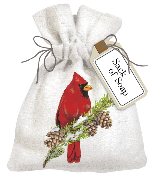 Cardinal On Pine Sack Of Soap