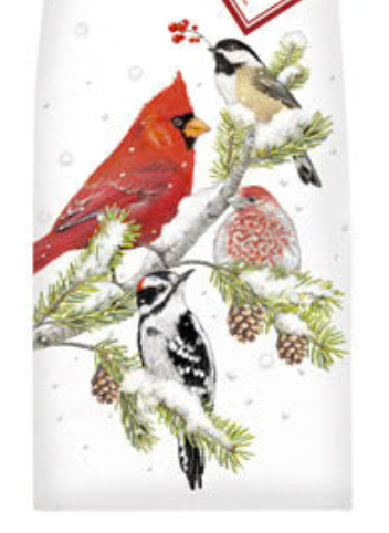 Winter Branch Birds Flour Sack Kitchen Towel