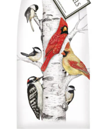 Birch Tree Birds Flour Sack Kitchen Towel