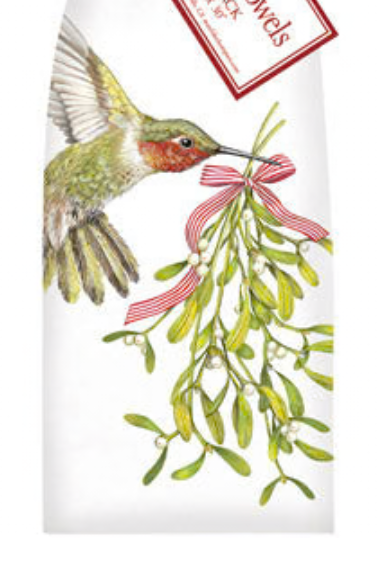 Hummingbird Mistletoe Flour Sack Kitchen Towel
