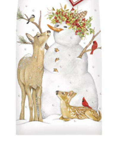 Snowman Deer Flour Sack Kitchen Towel