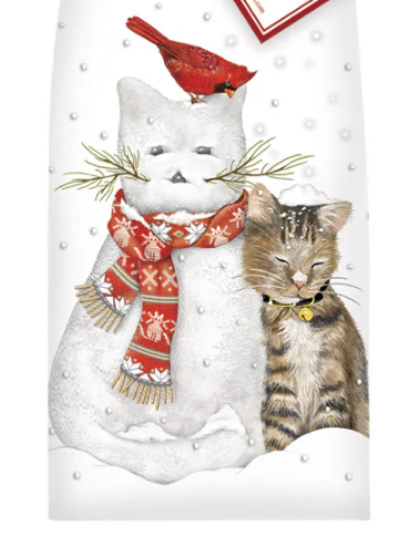 Snowman Cat Flour Sack Kitchen Towel