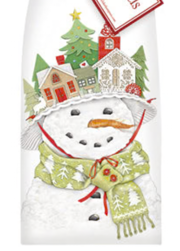 Paper Hat Snowman Flour Sack Kitchen Towel