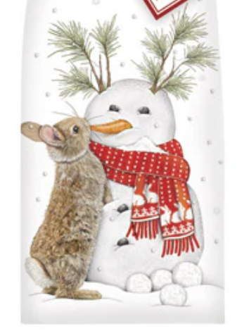 Snowman Rabbit Flour Sack Kitchen Towel