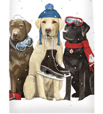 Winter Dog Friends Flour Sack Kitchen Towel