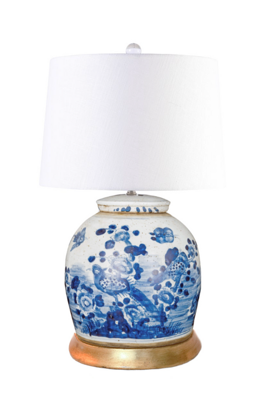 Vintage Ming Jar Flower Bird Lamp