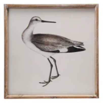 Wood Framed Long Beak Bird - 22 x 22"