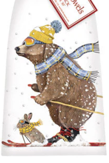 Skiing Bear/Rabbit Flour Sack Kitchen Towel